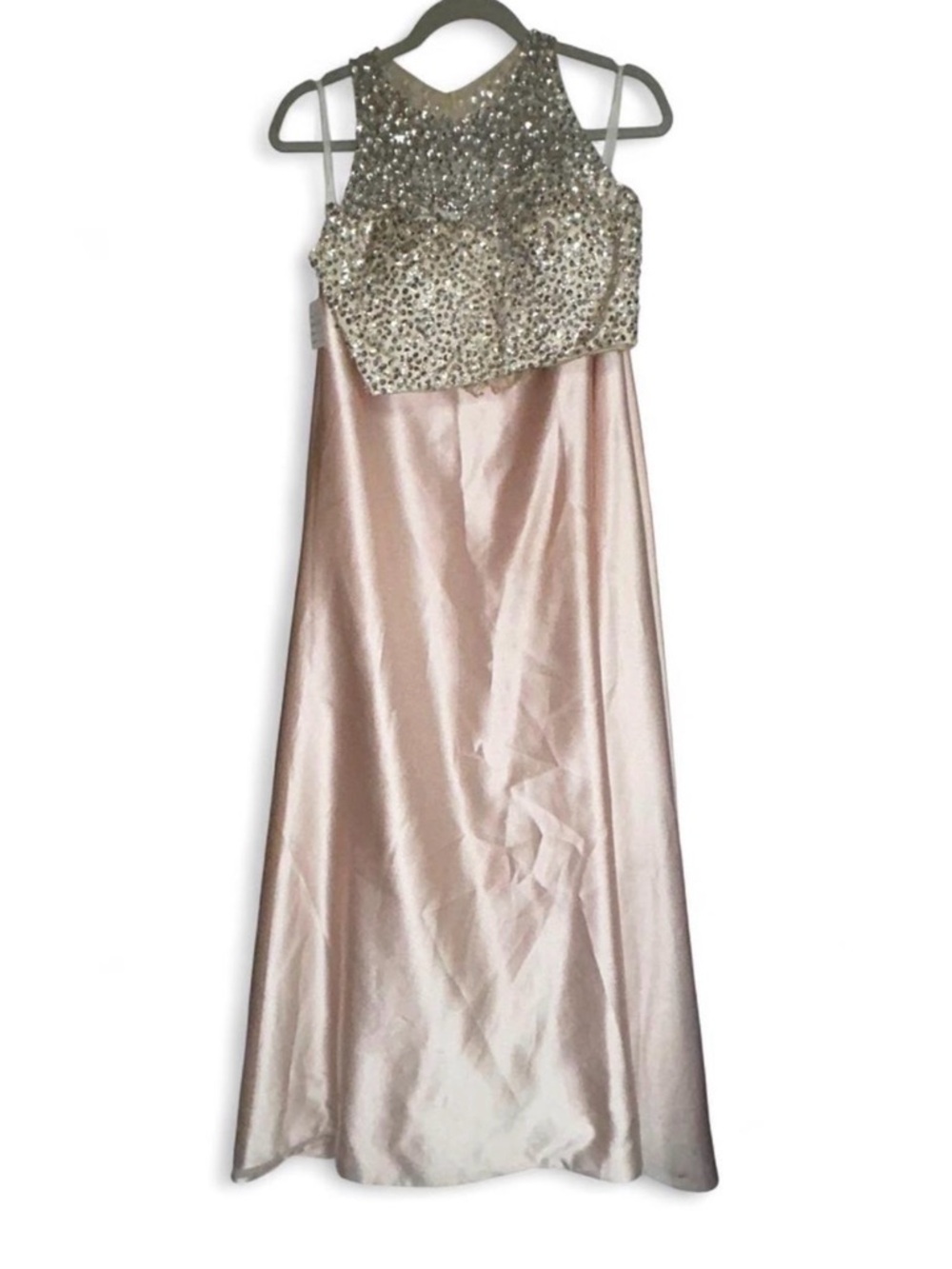 Embellished Two-Piece Formal Gown in Blush and Silver